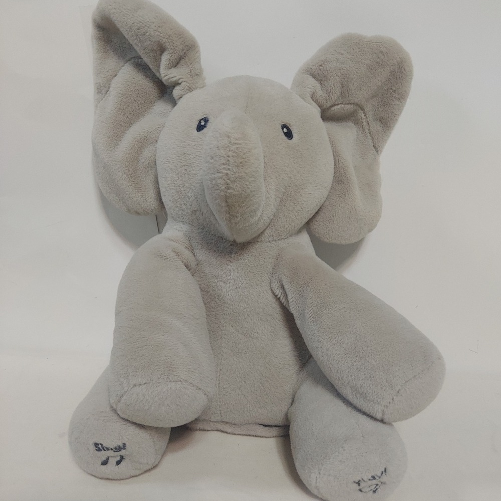 GUND Flappy the Elephant Plush Toy Singing Interactive Peek-a-Boo Gray